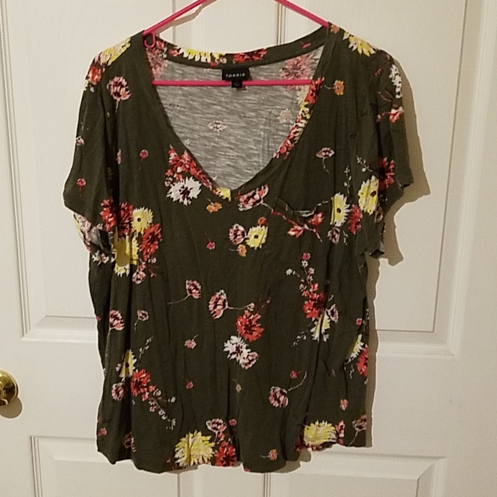 Torrid olive green flowered blouse